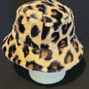Faux Fur Bucket Hat Furry Leopard Animal Print